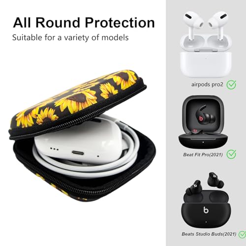 Earbud Case,Headphone Organizer Earbud Storage Bag, Hard EVA Shockproof Cover Carrying Case with Carabiner Clip Compatible with AirPods 5 4 AirPods Pro 2nd /3/2/1 Bose Galaxy (Sunflower) - color: Sunflower