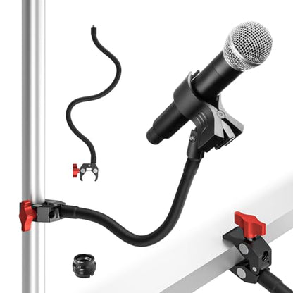 Gooseneck Microphone Stand, 19.69" Adjustable Mic Clip with 3/8" to 5/8" Adapter, Heavy Duty Metal Super Crab Desk & Pole Clamp Mic Holder Compatible with Shure/Fifine/AT2020/Pyle/Blue Snowball/Razer