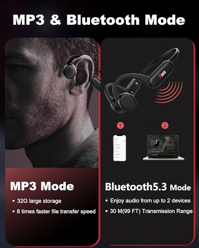 FEICO Bone Conduction Headphones, Bluetooth 5.3 Open-Ear Headphones with Mic | MP3 Mode Built-in 32GB & 10Hrs Playtime, IP68 Waterproof Bone Conduction for Running, Cycling, Swiming (Black) - color: BLACK
