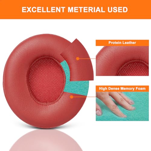 Solo3 Ear Pads Replacement, GVOEARS Earpad Cushion for Beats Solo 2/3 (Red) | Protein Leather Ear Muffs with Strong Tape High Dense Memory Foam - color: Red