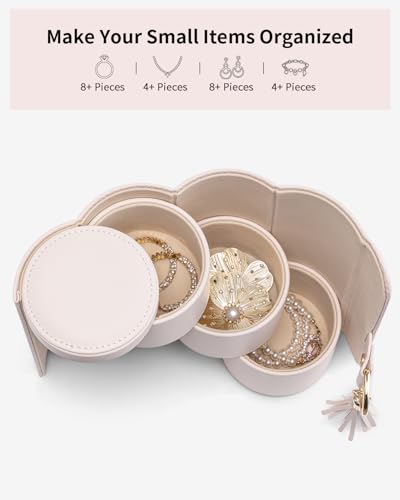 VLANDO Travel Jewelry Case for Women, Travel Essential, Travel Must Haves Jewelry Travel Organizer for Girls, Christmas Gift for Travelers Couples Mom Friends - Light Pink | Stepped Sections Compartments Keep Jewelry Visible, Soft Lining Protect Pieces, S
