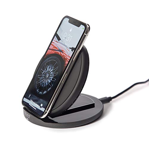 TYLT Crest Round Wireless Charger, Universal Fast Wireless Charging Pad, QI Certified 10w Max Compatible with Apple iPhones, Samsung Galaxy Phones, Wireless Buds and Other QI Capable Devices| Black