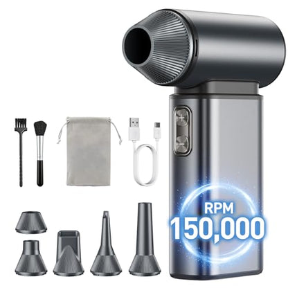Compressed Air Duster Electric 150000RPM Super Power Mini Air Blower | 6 Gears Adjustable Rechargeable Cordless Duster for Keyboard Computer Car Home Cleaning, Replaces Compressed Air Cans