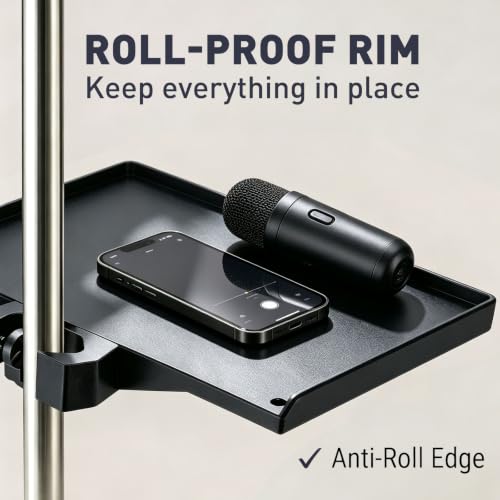 Microphone Stand Tray 7.9x5.5in Microphone Stand Plastic Tray Black | Bubble Bag ABS Plastic Adjustable Clamp-On for Live Streaming Concert Karaoke