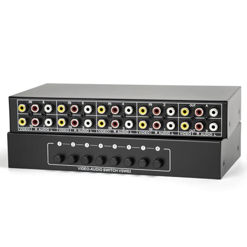 8-Way RCA Switch 8 in 2 Out Composite AV Selector Switcher Box | Plug & Play RCA Video Audio AV Switcher 8x2 for PS2 PS3 Wii Xbox HDTV DVD Game Consoles - size: 8 IN 2 OUT