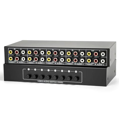 8-Way RCA Switch 8 in 2 Out Composite AV Selector Switcher Box | Plug & Play RCA Video Audio AV Switcher 8x2 for PS2 PS3 Wii Xbox HDTV DVD Game Consoles - size: 8 IN 2 OUT