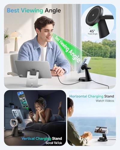 Meifigno 4 in 1 Magnetic Charger for Samsung with 20W Fast Retractable Cable, Wireless Charging Station Designed for MagSafe Charger Stand for Galaxy S26 Ultra Z Fold7/Flip7/Galaxy Watch Ultra 8/Buds