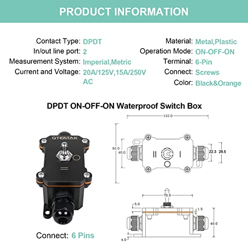 Inline Cord Switch, I/II ON-Off-ON 3 Position Toggle Switch | AC 15A 250V/20A 125V, Waterproof in-Line Power Switch, 6 Screw Pin Terminals, Two-Side Entry & Exit Outdoor Control - style: ON-OFF-ON (I/II )