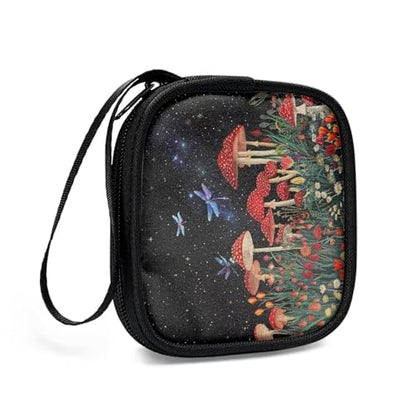Earphone Case Earbuds Small Carrying Cases Mushroom Dragonfly Portable Headphone Organizer Storage Pouch Bag with Handle Make The Headphone Cable to Be Better Placed - color: Mushroom Dragonfly