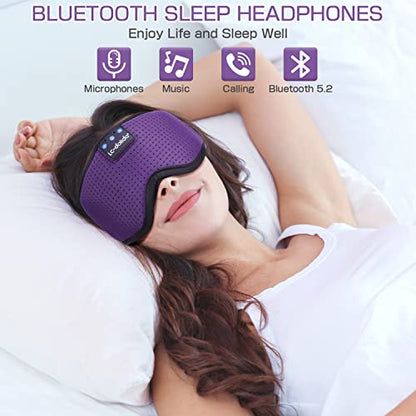 LC-dolida Sleep Headphones, Silk Sleep Mask Bluetooth Wireless Music Eye Mask, Sleeping Headphones for Side Sleepers Sleep Mask with Bluetooth Headphones Ultra-Thin Stereo Speaker Perfect for Sleeping - color: Purple Silk