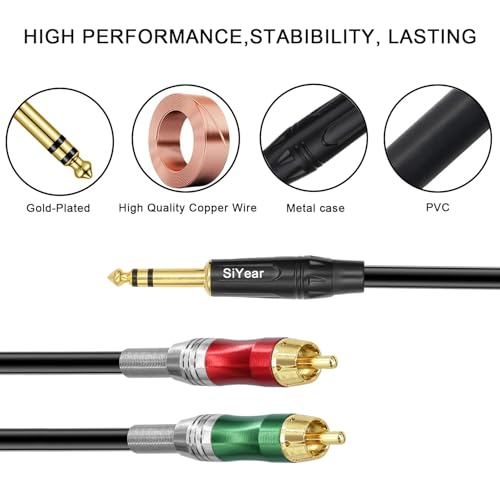 1/4" to RCA Y Splitter Cable,6.35mm TRS to Dual RCA Male Audio Cable Quarter inch Stereo to 2 RCA Phono Insert Audio Breakout Cable (3M/10Feet) - size: 3m/10FT