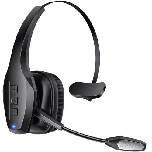 Trucker Bluetooth Headset, Wireless Headset with Mic, Bluetooth Headsets with Dual Noise Cancelling Microphone & Mute Button, 55Hrs Working Time PC Headsets for Cell Phones, Computer, Truck Driver