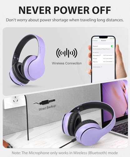 rockpapa E7 Wired/Wireless Bluetooth Headphones with Mic, 25 Hours Playtime | 2 in 1 Wire less Blue tooth Head Phones Foldable Lightweight for Kids Boys Girls Youth in School Airplane Car Purple - color: Purple Black, style: without Case