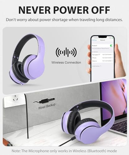 rockpapa E7 Wired/Wireless Bluetooth Headphones with Mic, 25 Hours Playtime | 2 in 1 Wire less Blue tooth Head Phones Foldable Lightweight for Kids Boys Girls Youth in School Airplane Car Purple - color: Purple Black, style: without Case