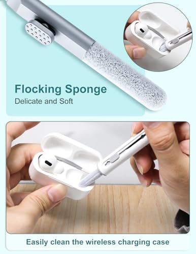 2 Pack Cleaner Kit for Airpods Pro 4 3 2 1, Multi-Function Cleaning Pen Tool with Soft Brush Flocking Sponge for Wireless Earbuds Bluetooth Headphone iPhone Electronics - color: White