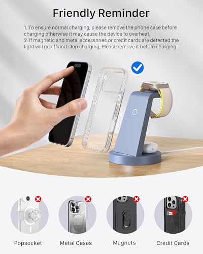 Anlzm 3 in 1 Charging Station for iPhone, Wireless Charger for iPhone 17 16e 16 15 14 13 12 11 X Pro Max & Apple Watch - Charging Stand Dock for AirPods (Blue) - color: Blue