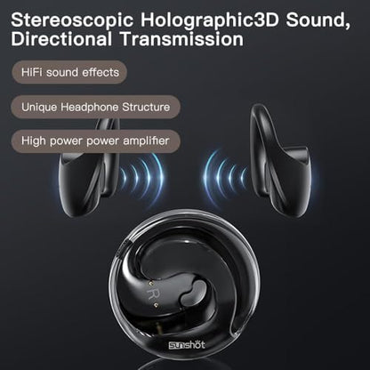 sunshot Ows Open Ear Buds Headphones Bluetooth 5.4,Bone Conducting Air Bone Conduction Headphones, 16mm Drivers,40H Playtime,Open Ear Earbuds IPX5 Waterproof and Noise Reducing Touch (Khaki) - color: Khaki