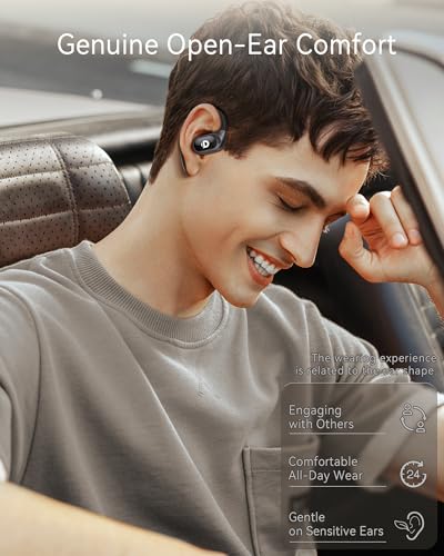 Open Ear Earbuds, True Wireless Open Ear Headphones with Earhooks, Air Conduction Earphones, Touch Control, Dual Noise-Cancelling Mics, Up to 30 Hours Power with Case, IPX5, Workouts, Yoga, Running