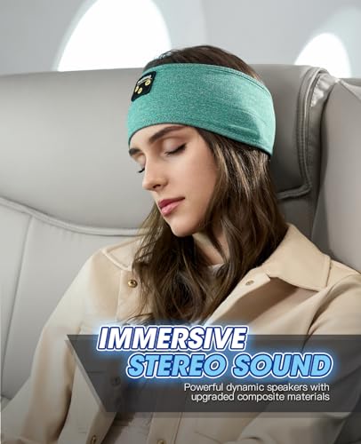 Perytong Sleep Headphones Wireless, Bluetooth Sports Headband Headphones with Ultra-Thin HD Stereo Speakers Perfect for Sleeping,Workout,Jogging,Yoga,Insomnia, Air Travel, Meditation (Green) - color: Green