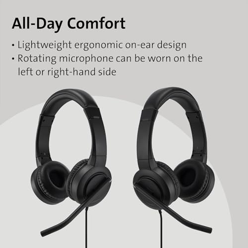 Kensington H1000 USB-C On-Ear Headset, 270° Rotating Noise-Canceling Microphone, Quick Buttons for Volume, Play/Pause, Mute, and Busy, PC/Mac/Laptop - Black (K83450WW) | 270-degree rotating noise-canceling mic, quick volume, mute, and call buttons, PC/Mac