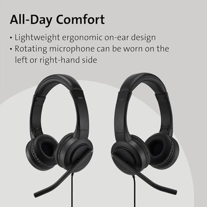 Kensington H1000 USB-C On-Ear Headset, 270° Rotating Noise-Canceling Microphone, Quick Buttons for Volume, Play/Pause, Mute, and Busy, PC/Mac/Laptop - Black (K83450WW) | 270-degree rotating noise-canceling mic, quick volume, mute, and call buttons, PC/Mac
