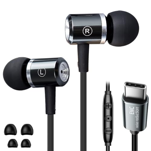 wired Ear buds with Mic Noise Cancellation Dynamic Bass In-ear Headphones | USB C Plug,Call Microphone Noise Cancelling wired Earphone,Sound-Isolating High fidelity USB Type C earbud with DAC audio