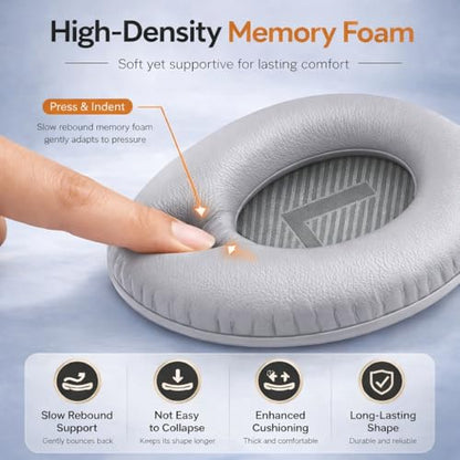 Replacement Ear Pads for Bose QC35 and QC35 II | Soft Protein Leather Ear Cushions with Noise Isolation, Memory Foam, Extra Durability - color: Silver