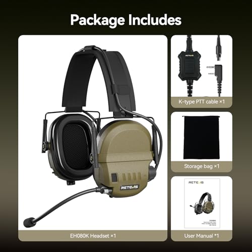 Retevis EH080K Noise-Reducing Communication Headset,with Hearing Protection | for Shooting,Wireless Connectivity,Walkie Talkies Headset ENC,NRR 22 dB,Earmuff with 5X Sound Amplification,Over-the-Head