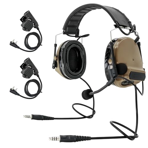 HEARFALCOM Dual Communication Tactical Headset with PTT Adapters U94 PTT Compatible with UV-5R, UV-82 Walkie Talkie Suitable for Airsoft Sports, Hunting, Hearing Protection(DE) - color: Sand
