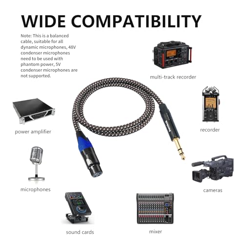 Smithok 2Pack 1/4" to XLR Cable，Balanced 1/4" TRS to 3pin XLR Female -6.6ft | Heavy Duty Nylon Braided,Gold Plated Plug, Quarter Inch 6.35mm to XLR Microphone Patch Cable, for Speaker,Mixer - size: 2 Pack 6.6 ft