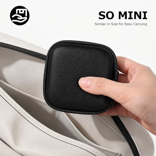 Earbud Case for AirPods & Wireless Earbuds, PU Leather EVA Hard Shell Headphone Case with Mesh Pocket, Cable Organizer Bag with Carabiner, Shockproof Travel Storage Case, Black - color: A-Black
