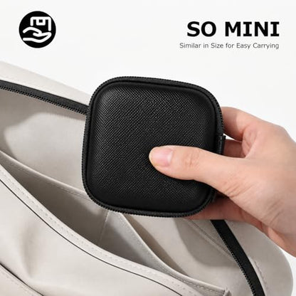 Earbud Case for AirPods & Wireless Earbuds, PU Leather EVA Hard Shell Headphone Case with Mesh Pocket, Cable Organizer Bag with Carabiner, Shockproof Travel Storage Case, Black - color: A-Black