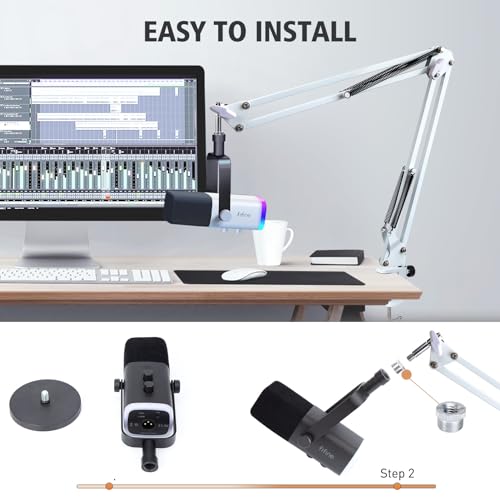 SUNMON White Boom Arm for Fifine AM8 - Mic Boom Arm Compatible with Fifine Microphone, Mic Boom Arm with 3/8" to 5/8" Screw Adapter Clip, Microphone Boom Arm with Desk Clamp - color: Mic Arm for Fifine AM8-White