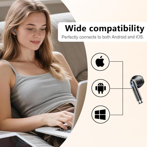 Wireless Earbuds, Bluetooth Headphones V5.4 Stereo Bass Ear Buds with ENC Noise Cancelling Mics,56H Bluetooth Earbuds with LED Display Charging Case, IP7 Waterproof Earphones for Android iOS【Mini】 - color: A-Black