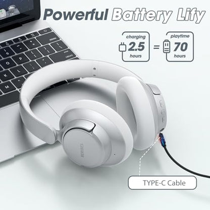 BERIBES Hybrid Active Noise Cancelling Headphones Wireless Over Ear 70Hours | Foldable Bluetooth 6.0,Transparent Modes,3.5MM Cable,Lightweight Built-in Mic,HiFi Stereo Deep Bass,Soft-Earpad,Fast Charging - color: Silver
