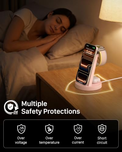 Anlmz 3 in 1 Charging Station for iPhone, Wireless Charger for iPhone 17 16e 16 15 14 13 12 11 X Pro Max & Apple Watch - Charging Stand Dock for AirPods (Pink) - color: Pink