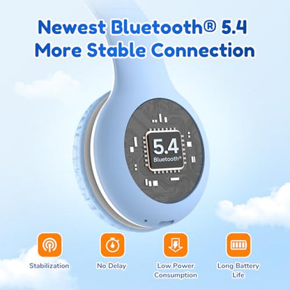 EarFun K2 Kids Bluetooth Headphones for School, Kids Headphones with Mic | Volume Limited, 40H Playtime, Built-in Mic, Stereo Sound, Foldable Over-Ear Headphone for Kids/Toddler/Travel/Tablet Sky Blue - color: Sky Blue