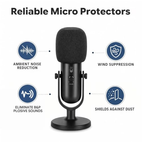 Foam Microphone Cover, 2Pcs Black Headset Mic Windscreen Covers, Soft Microphone Protectiors Caps for Standard Handheld Microphone, Studio, Podcast Recording, Host, Presenter, Anchor, KTV