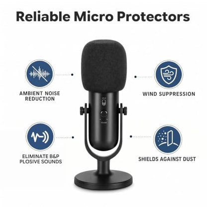 Foam Microphone Cover, 2Pcs Black Headset Mic Windscreen Covers, Soft Microphone Protectiors Caps for Standard Handheld Microphone, Studio, Podcast Recording, Host, Presenter, Anchor, KTV