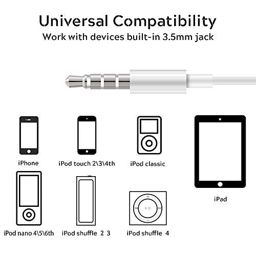 Jelanry 3.5mm Earphone Earbuds Headphones with Remote - White | 3.5mm Wired Headphones for Shuffle 2 3 4 5 6, Touch 2G 3G 4G 5G Classic nano6