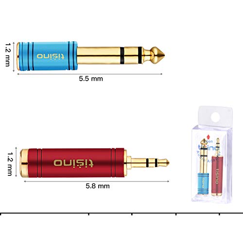 Tisino Headphone Adapter Kit, 1/4" to 1/8" Stereo Adapter, Red & Blue, 2PCS | 3.5mm to 6.35mm & 6.35mm to 3.5mm Aux Converter for Amp, Guitar, Piano, Speaker, Gold-Plated Stereo Audio Jack Adapter - size: Red & Blue