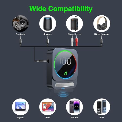 Bluetooth Aux Adapter, SONRU Bluetooth 5.3 Receiver for Car, Wireless Audio Receiver for Car/Home Stereo/Wired Headphones/Speaker, Dual AUX Outputs, RCA AUX 3.5mm - color: Silver