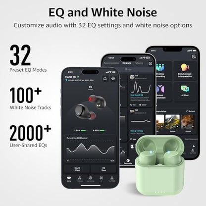 TOZO T6 Wireless Earbuds Bluetooth 5.3 Stereo Sound in Ear Headphones | 50H Long Playtime Ear buds with Charging Case, App Customizable EQs, IPX8 Waterproof Earphones, AI Calls, Deep Bass - color: Green