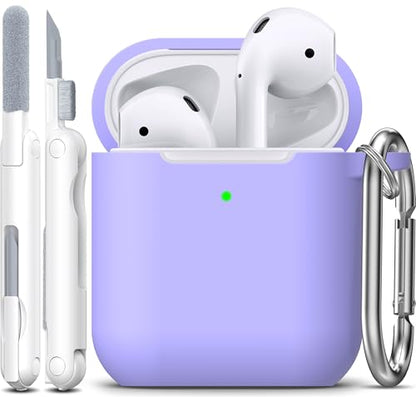 for AirPods 2nd/1st Case Silicone Cover, Lilac | Compatible with Apple AirPods 2nd/1st (2019/2016) Generation with Keychain & Cleaner Kit, Wireless Charging Compatible - color: E1-Lilac