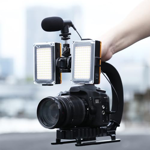 PULUZ U/C Shape Portable Handheld Bracket Stabilizer Kits Handle Grip + LED Studio Light + Video Microphone Kit with Cold Shoe Tripod Head for All SLR Cameras and Home DV Camera Smartphones - style: stabilizer kits 4