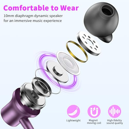 3.5mm Wired Headphones for Laptop School Kids Earbuds with Case Mic - color: Purple
