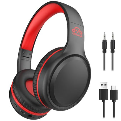 UKELALA U2B ANC Wired & Wireless Bluetooth 6.0 Headphones Foldable with Mic | Up to 30 Hrs Battery, Noise Canceling Foldable Lightweight Head phones with Volume Control‌ for Kids Adult School Black Red - color: Red/Black