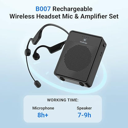 Voice Amplifier Wireless Ear-Hook Headset Microphone B007 | Portable Microphone and Speaker Pa System , 15W Speaker with Noise Cancelling Bluetooth Mic for Teachers, Fitness, Elderly