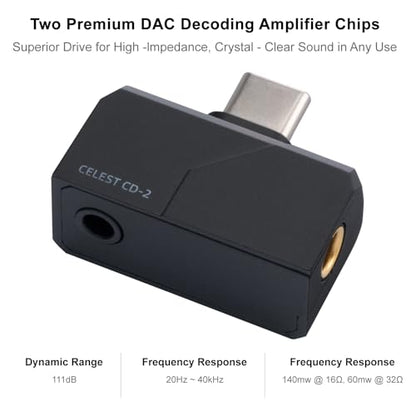 QOA Celest Mini Portable IEM DAC, in Ear Monitor Amplifier, USB C to 3.5/4.4mm Output Headphone Amplifier, High Resolution 32bit/384kHz, HiFi Earbuds Amp for Phone/PC (Black)