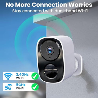 2026 Upgraded 2K Security Cameras Wireless Outdoor, Free Cloud Storage, 1-6 Months Battery Life, Waterproof, 2-Way Talk, AI Motion Detection Spotlight Siren Alarm Cameras for Home Security - color: White - 1 Pack 2.4G&5G Camera